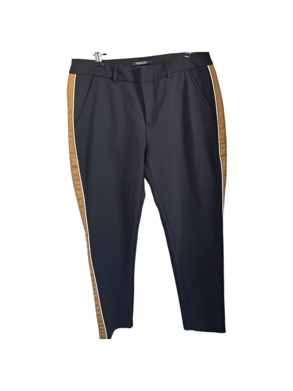 Scotch & Soda Madison Tuxedo Style Black Pants Gold Satin Side Stripe Size 10
